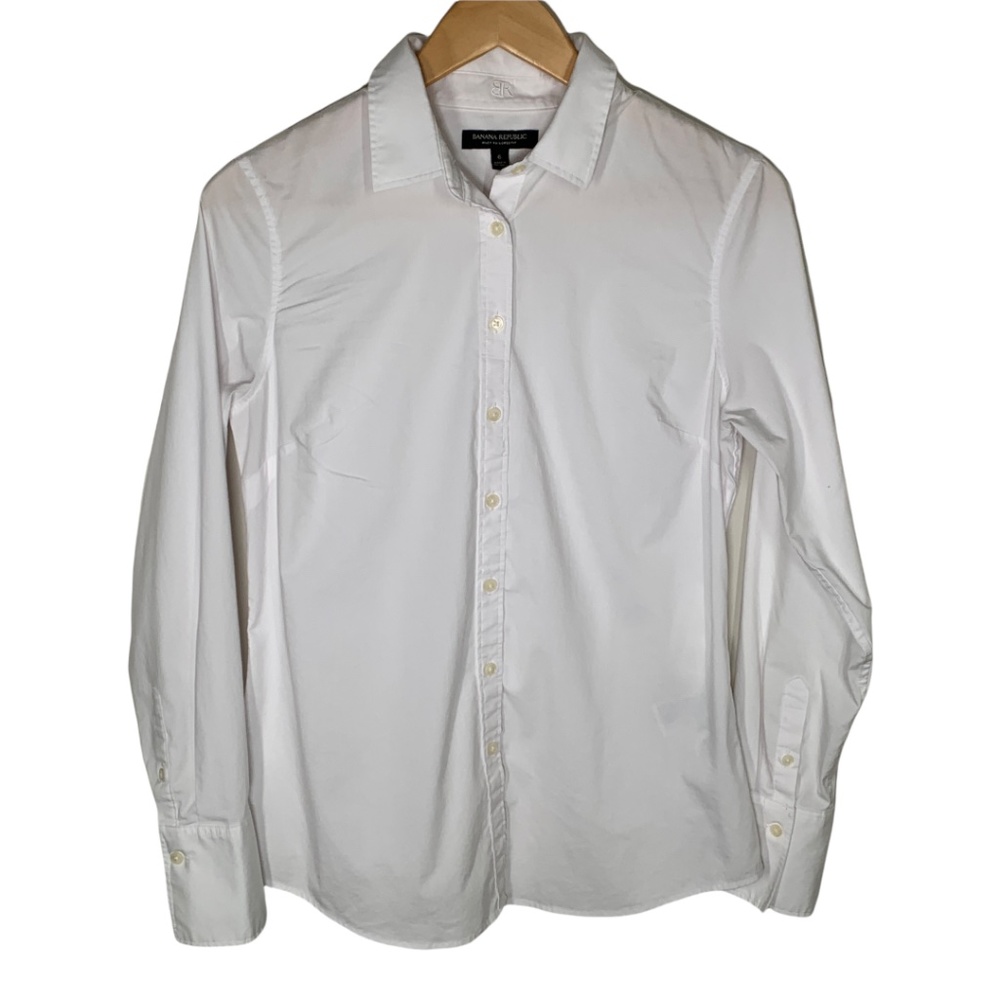 Banana Republic Womens Blouse Size 6 Button Up Solid White Long Sleeve Riley